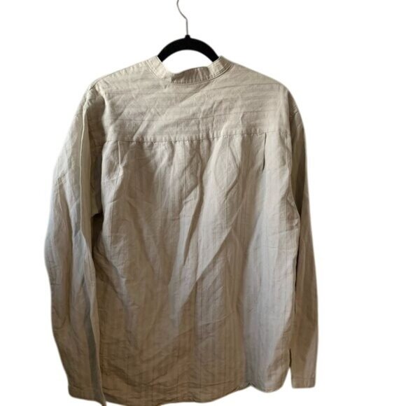 Havanera Beige Striped Long Sleeve Shirt L Ramie/Rayon - Picture 9 of 10